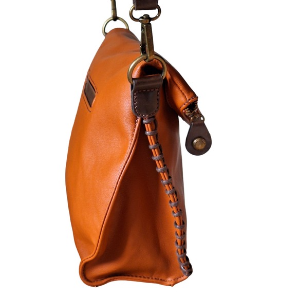 Chala Faux Vegan Leather Fold Over Crossbody Bag Purse Cognac Boho Earthy - Picture 5 of 10